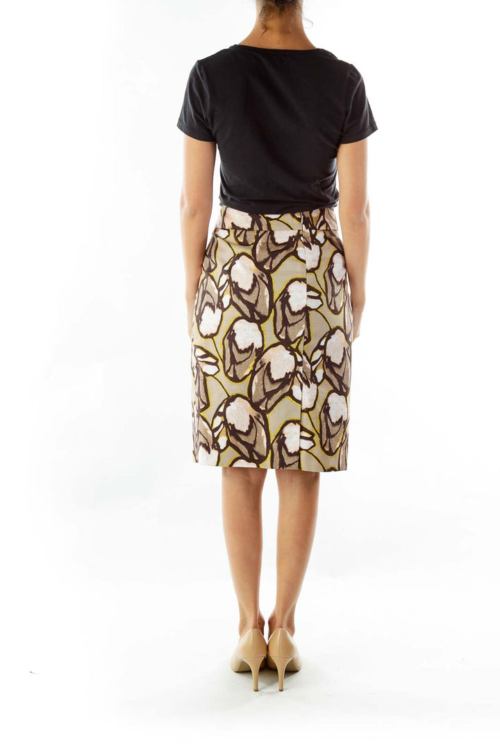 Brown Floral Pencil Skirt