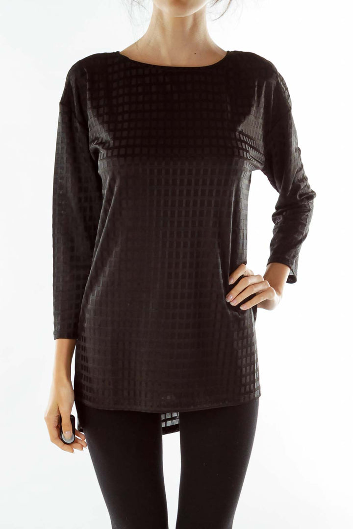 Black Sheer Square Textured Tunic