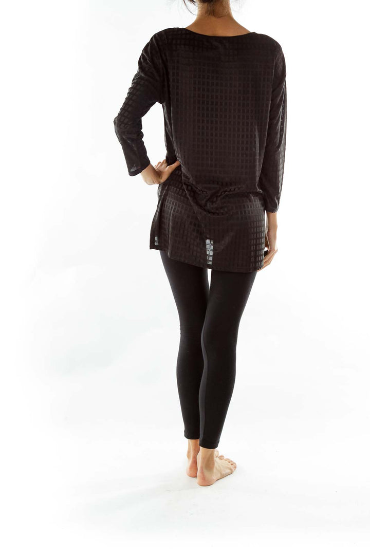 Black Sheer Square Textured Tunic