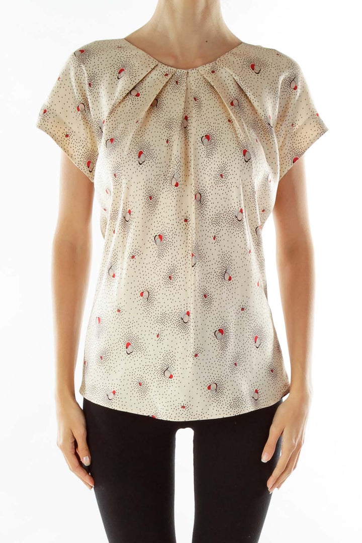 Cream Printed Short Sleeve Blouse