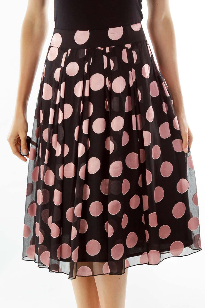 Black and Pink Polka Dot Midi Skirt