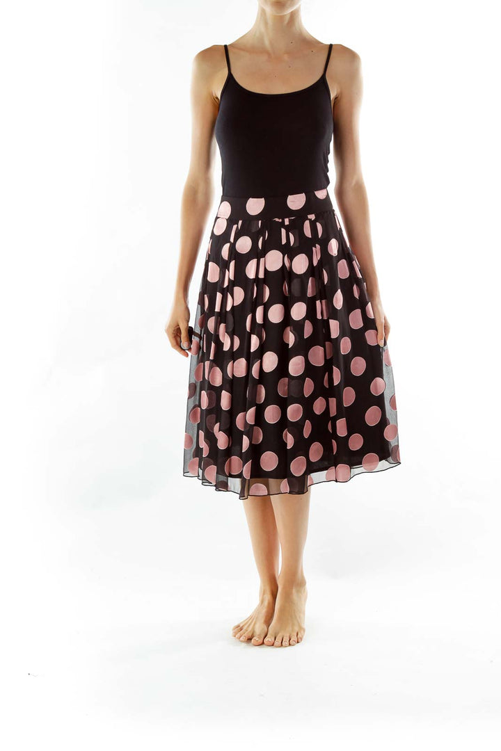 Black and Pink Polka Dot Midi Skirt