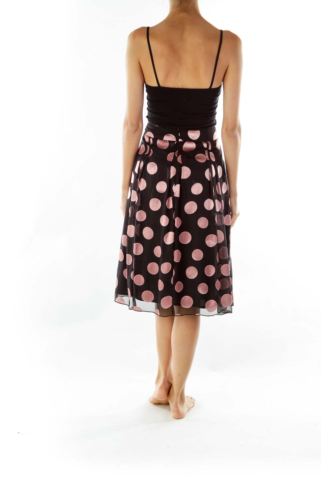 Black and Pink Polka Dot Midi Skirt