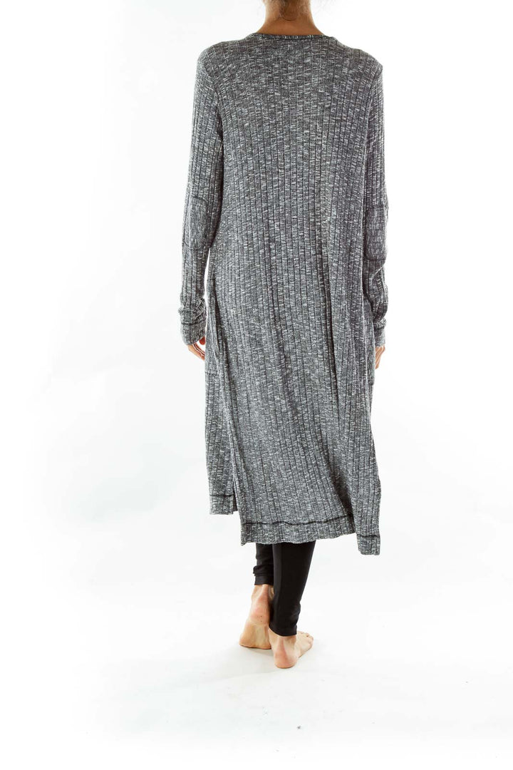 Gray Mottled Knit Long Cardigan