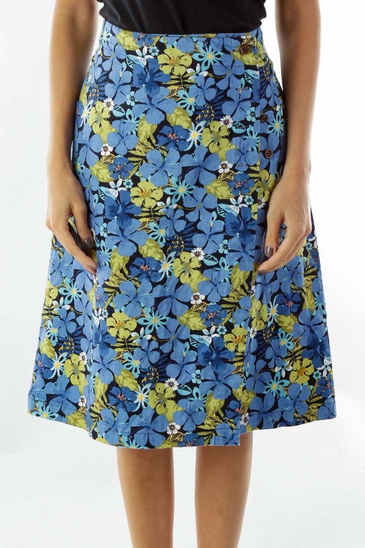 Blue Green Floral Pencil Skirt