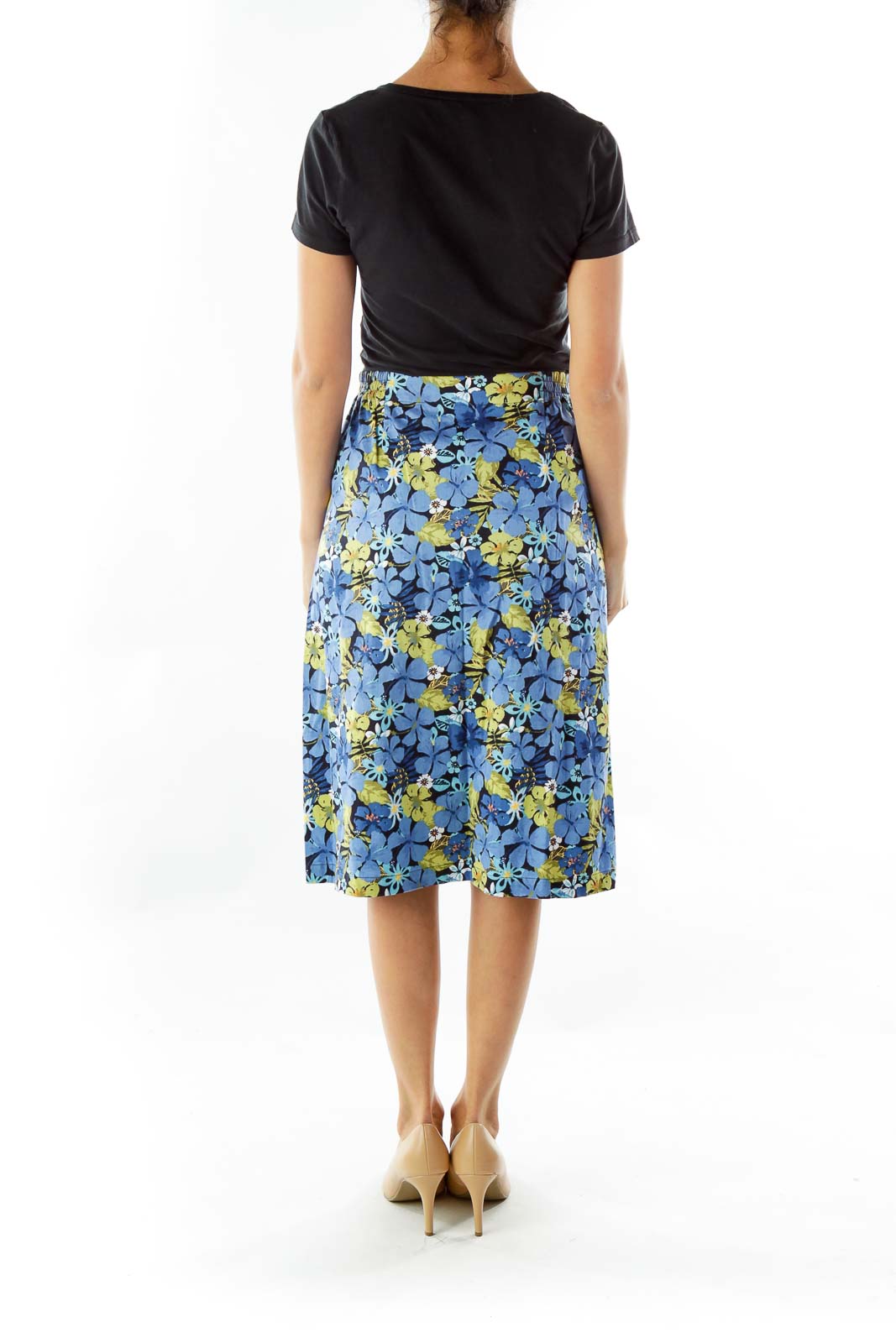 Blue Green Floral Pencil Skirt