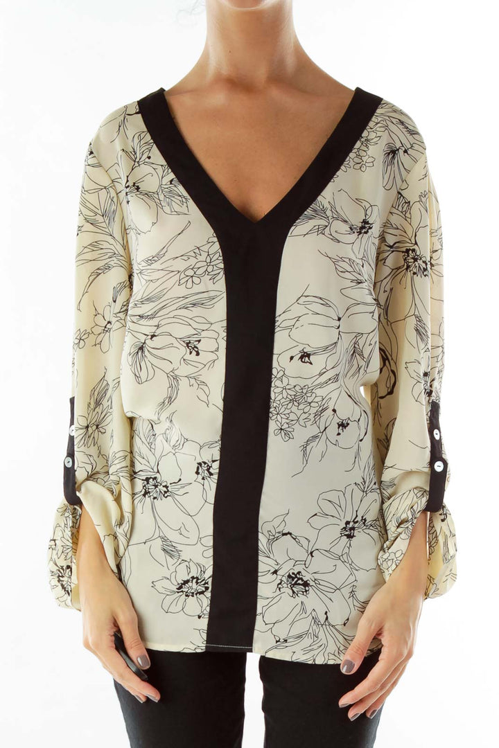 Black Cream Flower Print Blouse