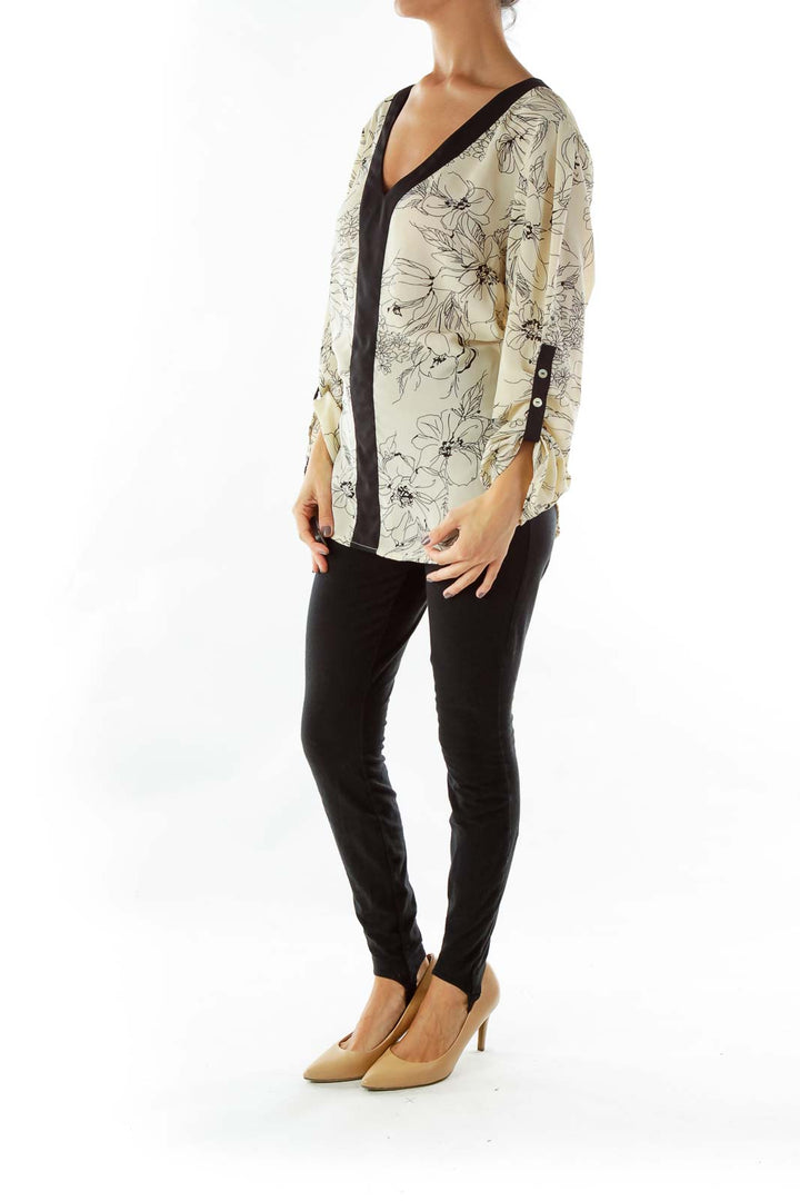 Black Cream Flower Print Blouse