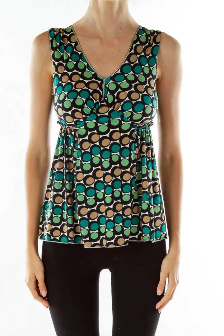 Blue Green Circle Print Blouse