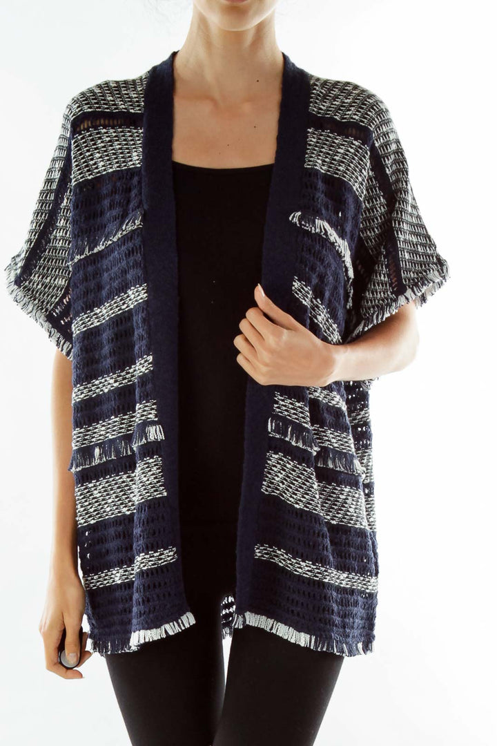 Navy White Stripe Knit Poncho