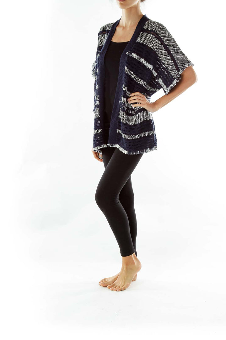 Navy White Stripe Knit Poncho