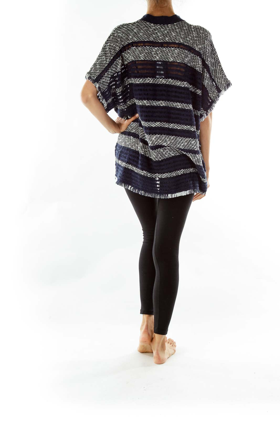 Navy White Stripe Knit Poncho