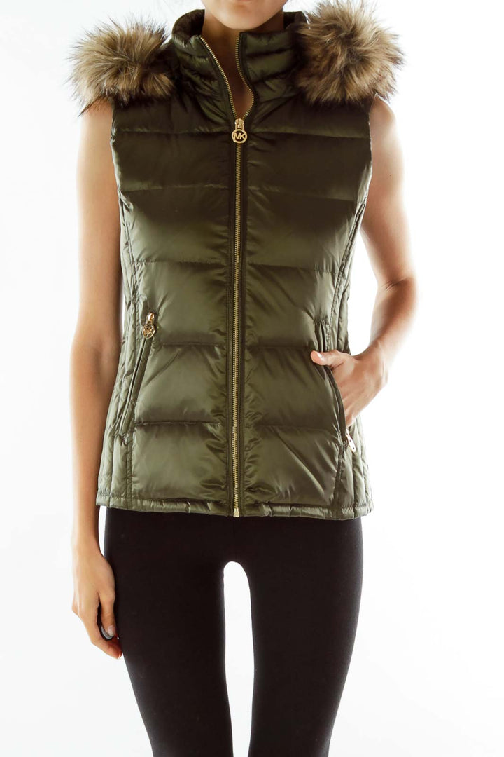 Green Faux- Fur Sleeveless Coat