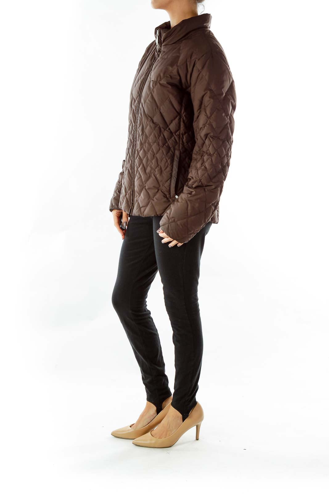 Brown Quilted Goose Feather Coat