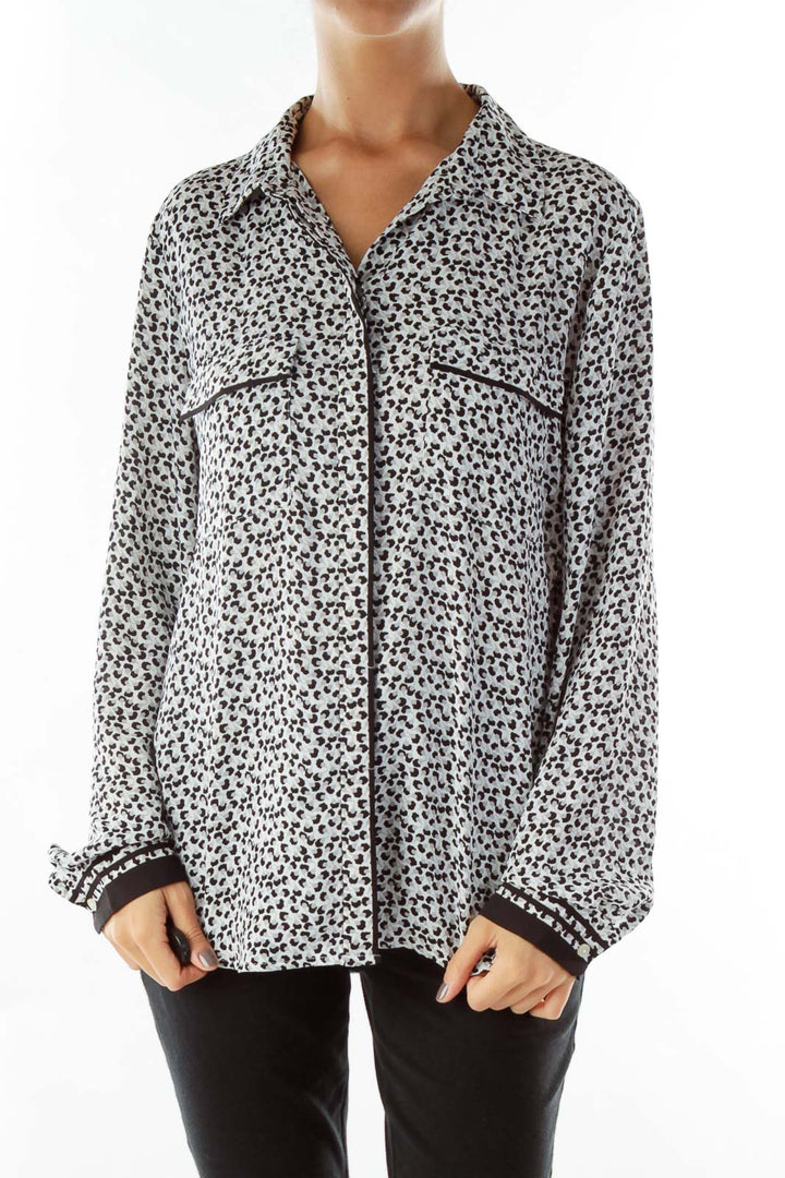 Black Gray Floral Print Shirt