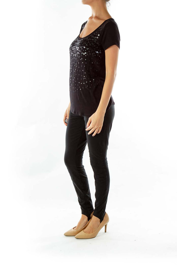 Black Sequined Loose T-Shirt