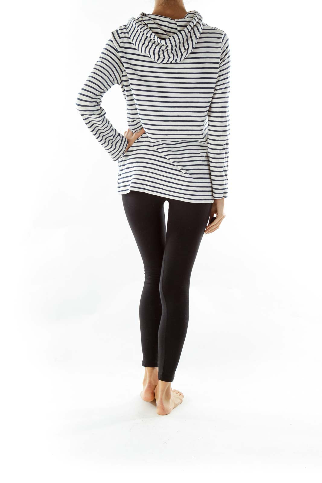 Navy White Striped Hooded Sweater