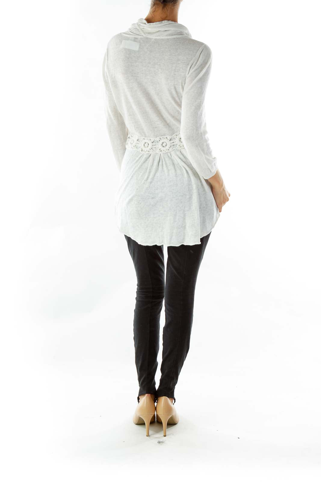 White Embroidered Braid Belt Cardigan