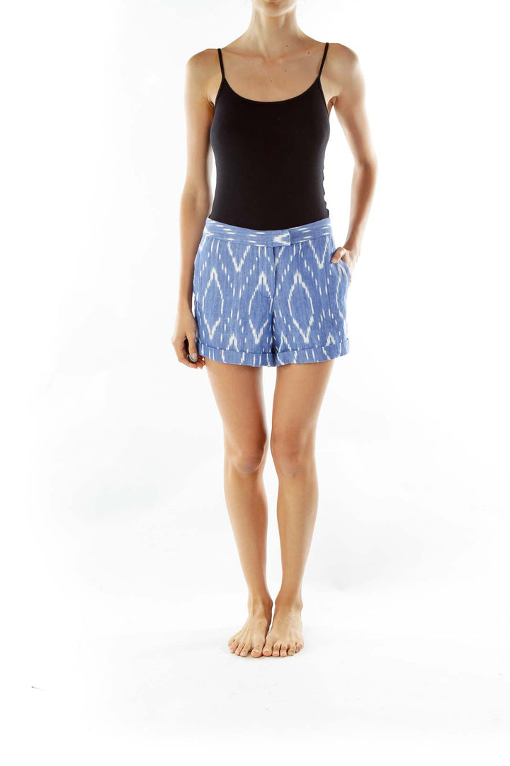 Blue White Print Cotton Shorts