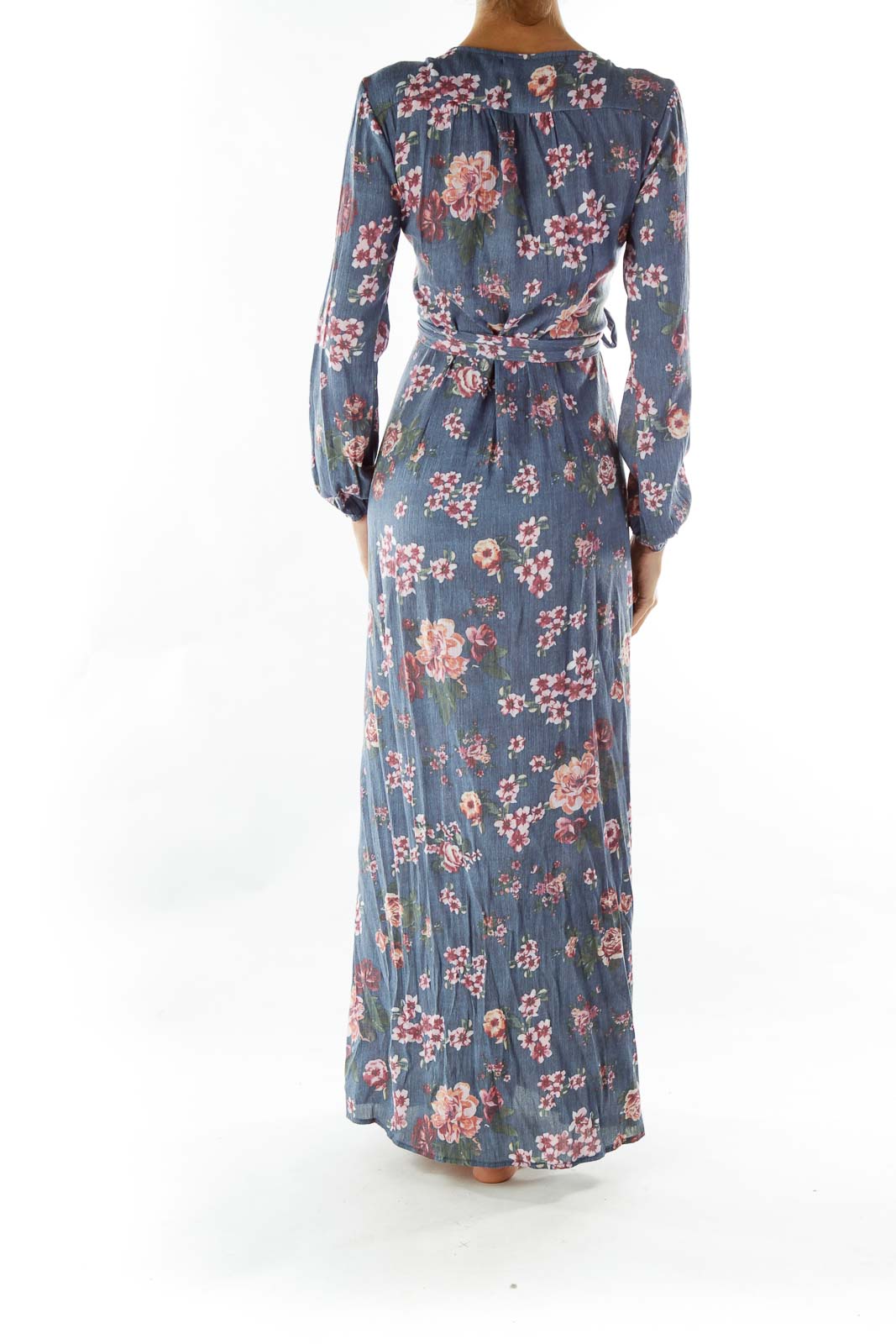 Blue Floral Wrap Maxi Day Dress