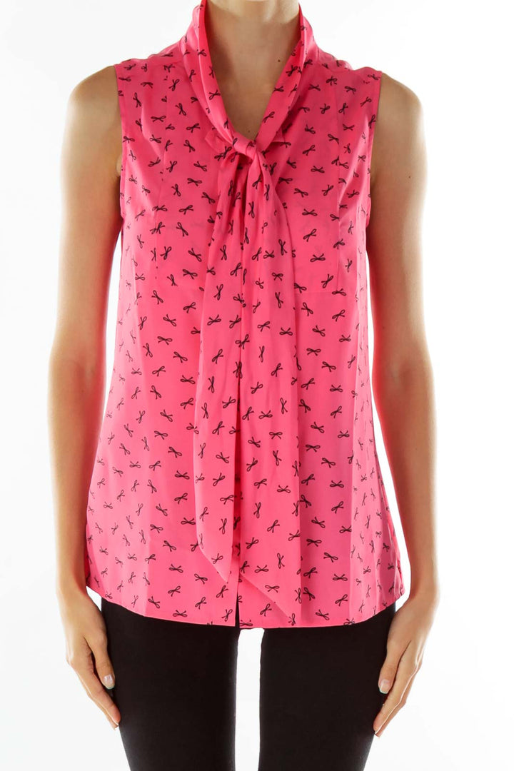 Pink Black Ribbon Sleeveless Shirt