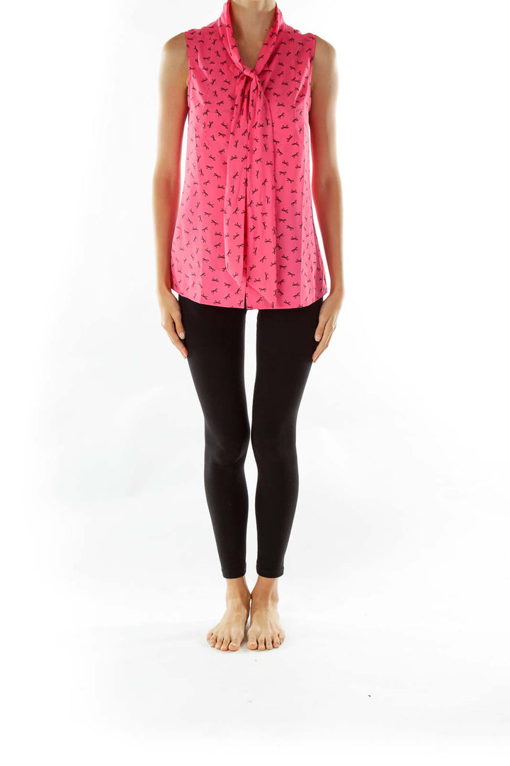 Pink Black Ribbon Sleeveless Shirt