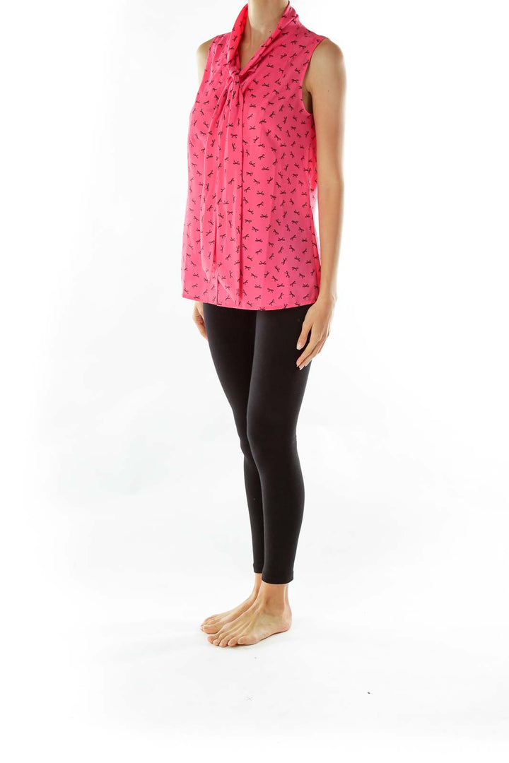 Pink Black Ribbon Sleeveless Shirt