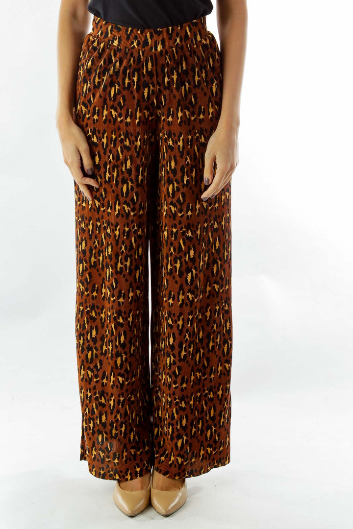 Brown Wide-Leg Leopard Print Pants