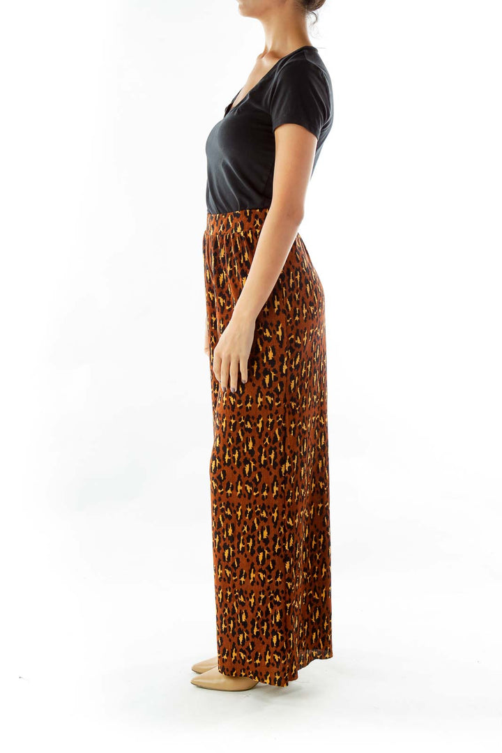 Brown Wide-Leg Leopard Print Pants