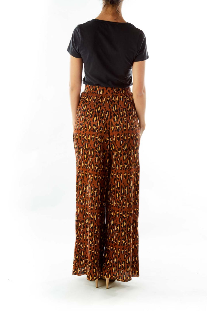 Brown Wide-Leg Leopard Print Pants