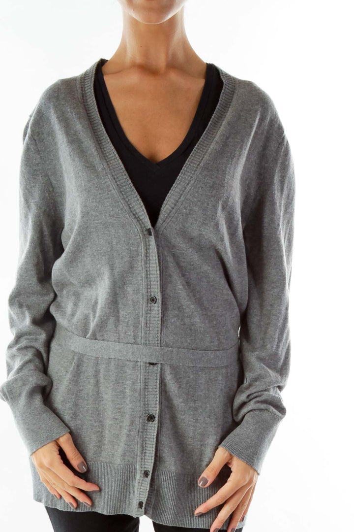 Gray Belted Cardigan