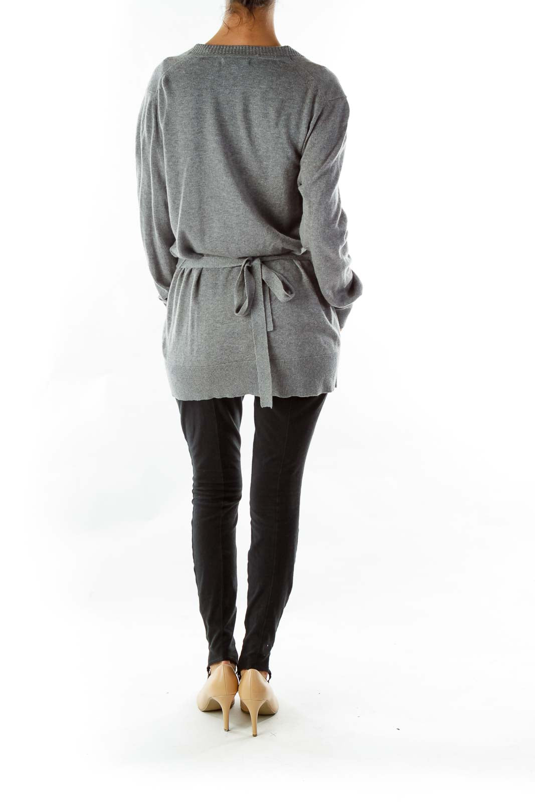 Gray Belted Cardigan