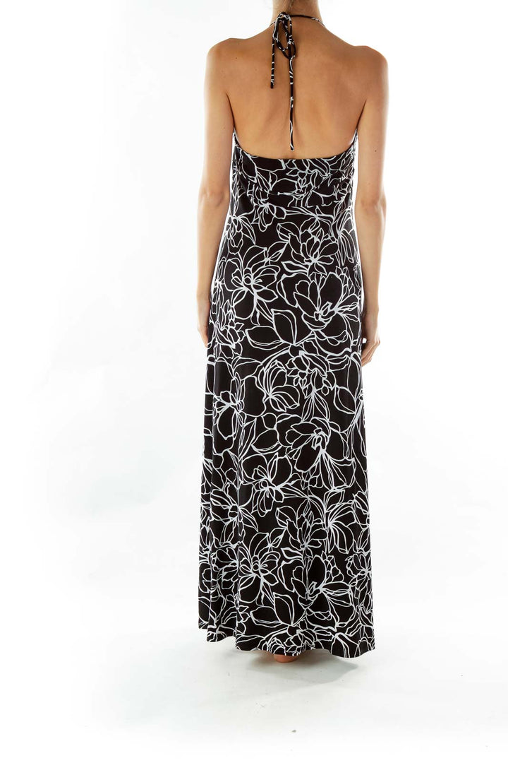 Black White Flower Print Maxi Dress