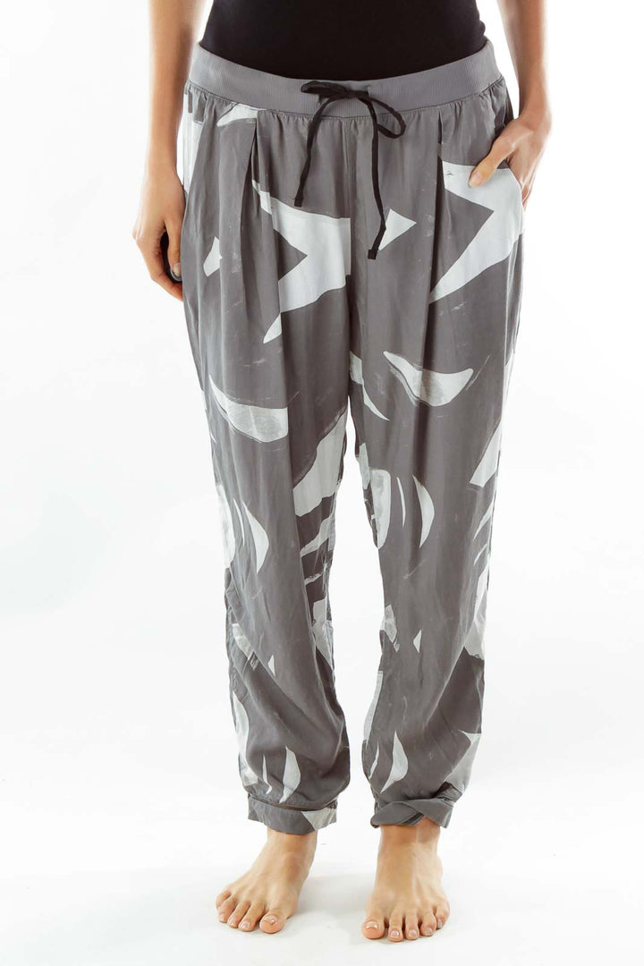 Gray White Print Loose Pants