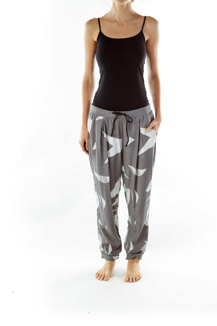 Gray White Print Loose Pants