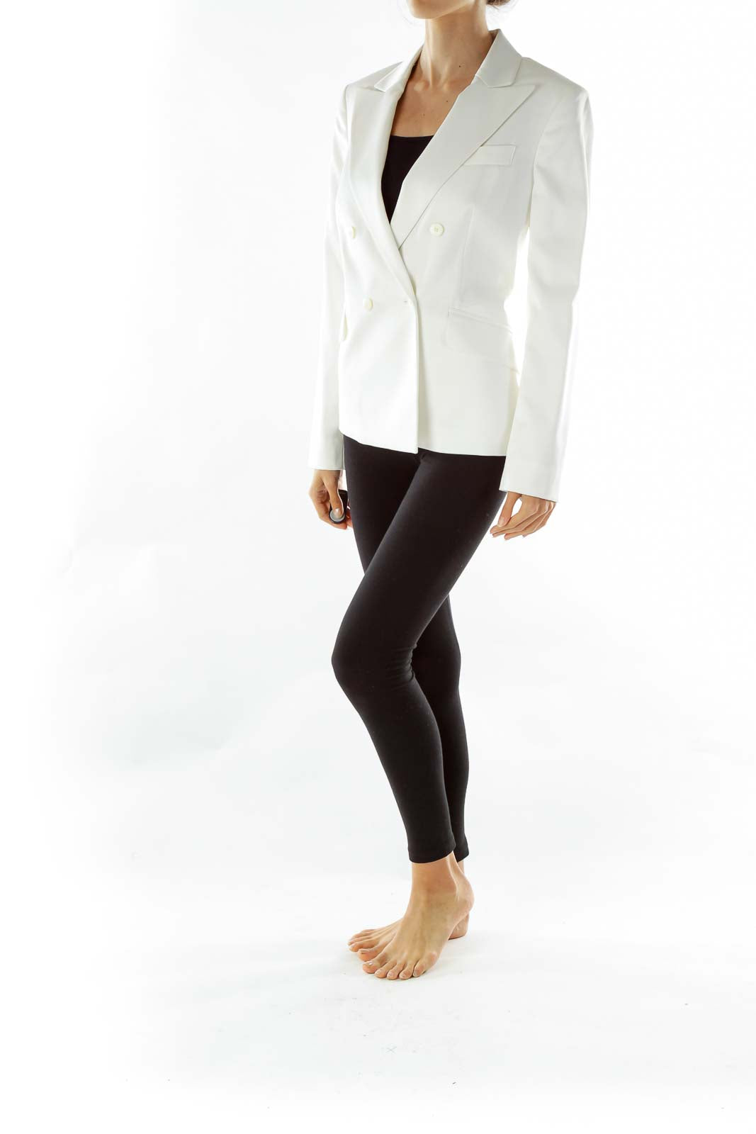 White Faux-Satin Double-Breasted Suit Jacket