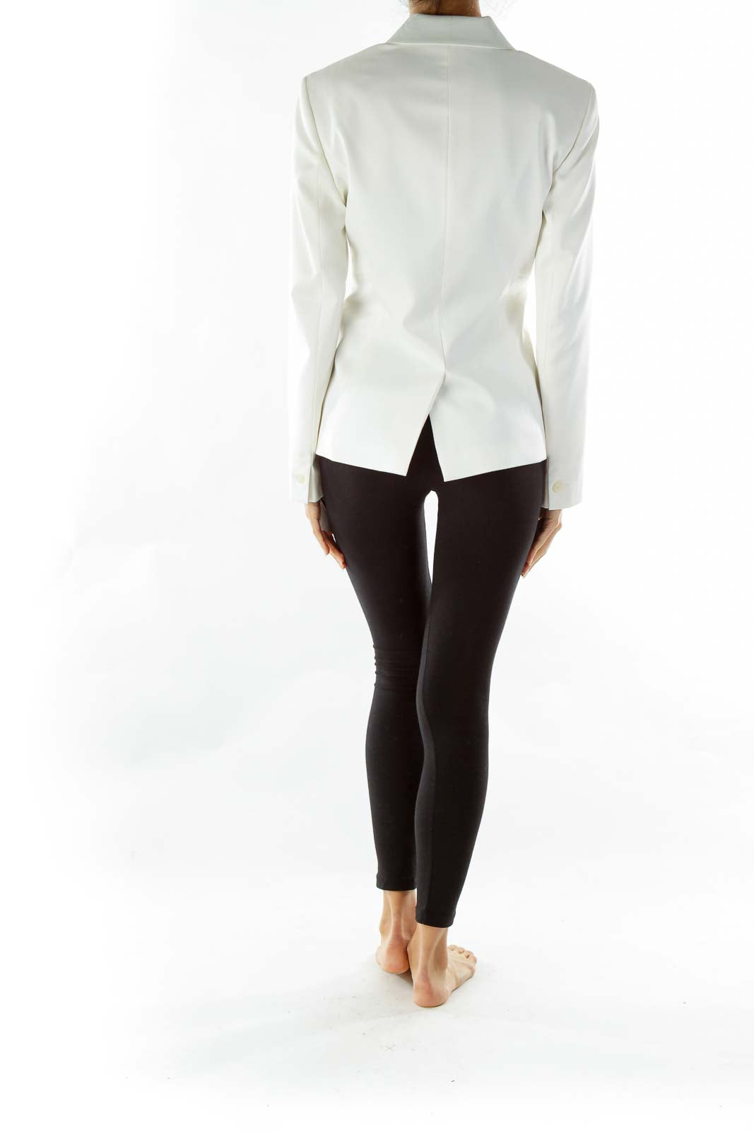 White Faux-Satin Double-Breasted Suit Jacket