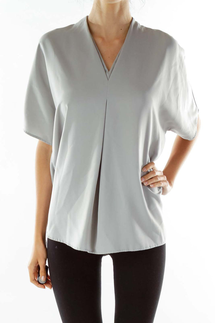 Gray V-Neck Blouse