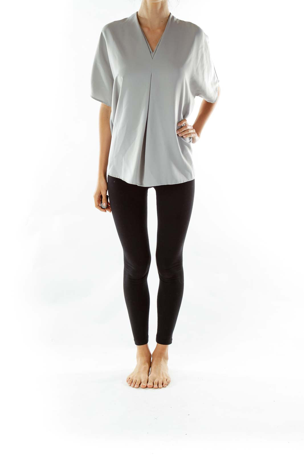 Gray V-Neck Blouse