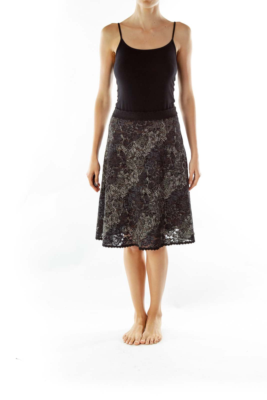 Black White Lace Embossed Print Skirt