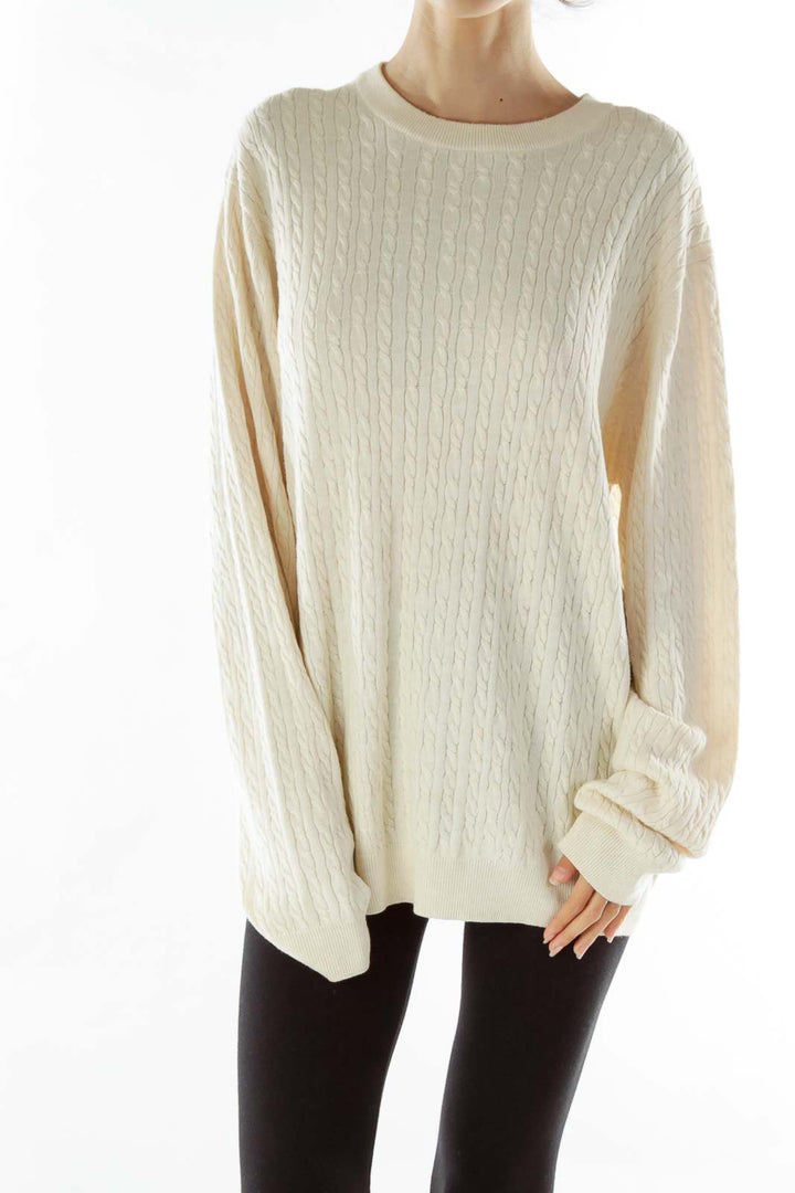 Cream Woven Merino Wool Sweater