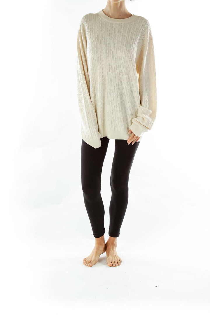 Cream Woven Merino Wool Sweater