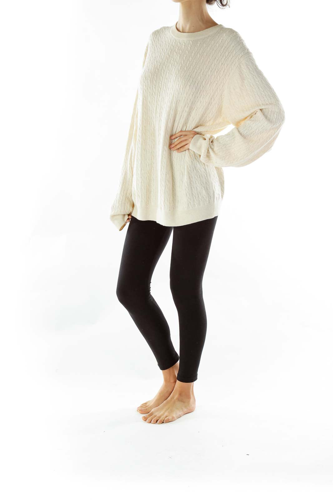 Cream Woven Merino Wool Sweater