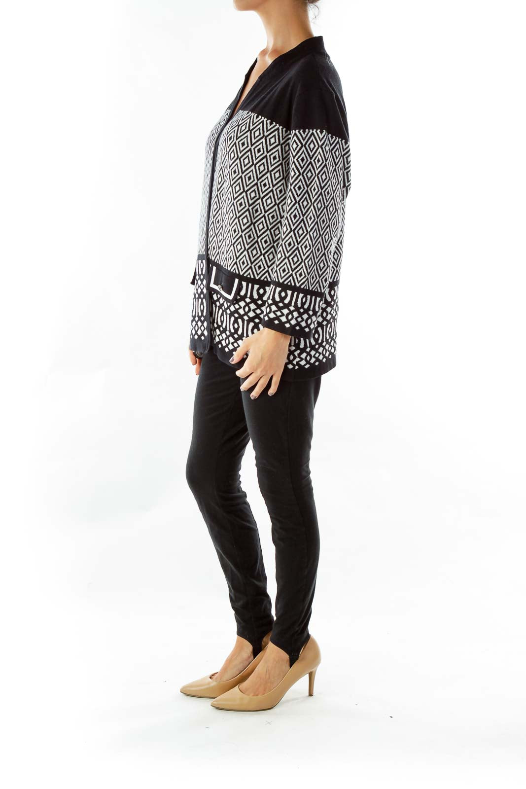 Black White Geometric Print Sweater