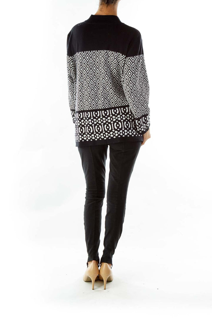 Black White Geometric Print Sweater