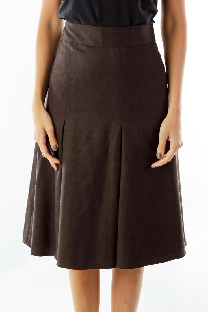 Brown Mottled Pleated Skirt