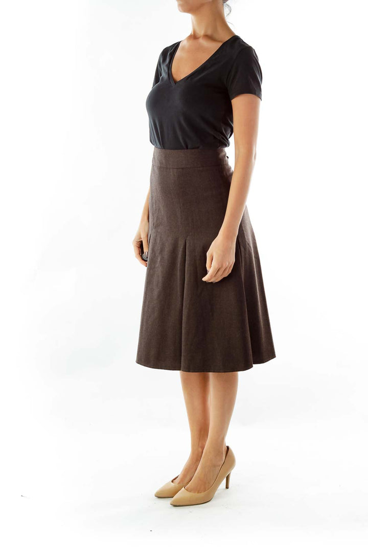 Brown Mottled Pleated Skirt