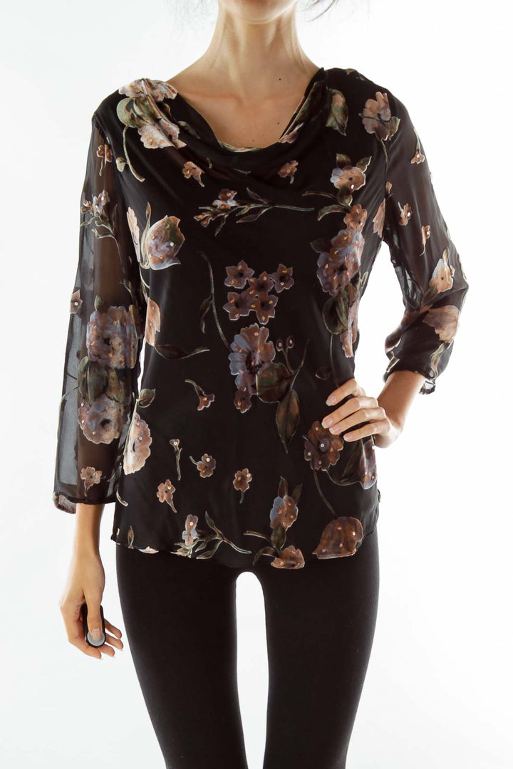 Black Brown Velvet Sequin Blouse