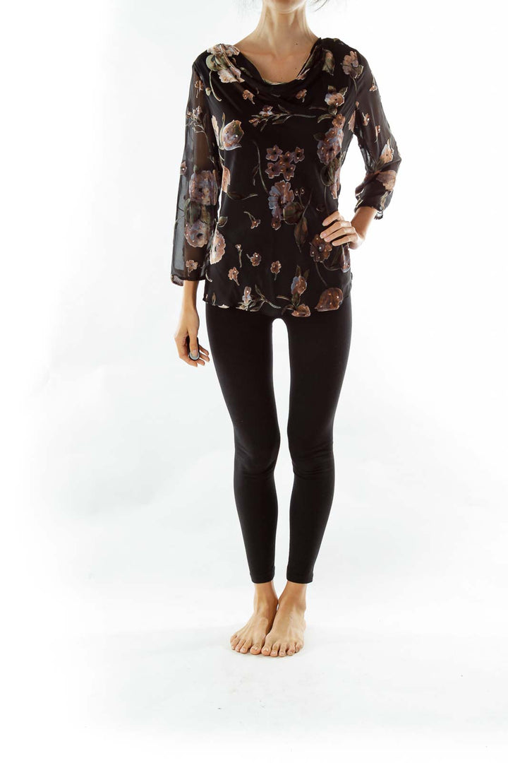 Black Brown Velvet Sequin Blouse