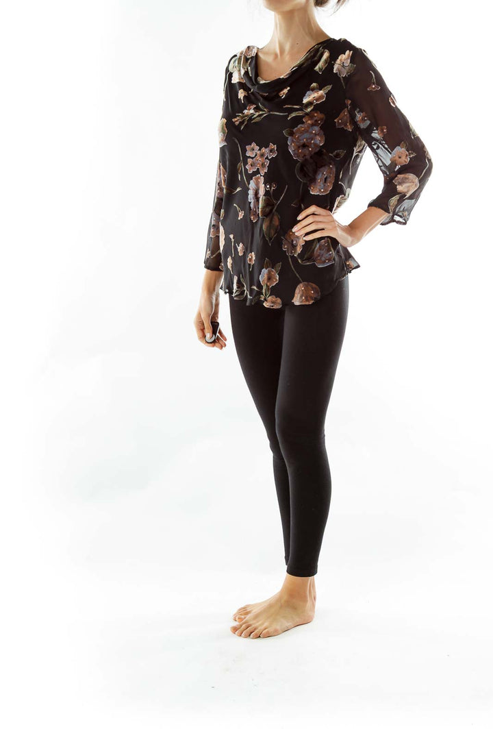 Black Brown Velvet Sequin Blouse